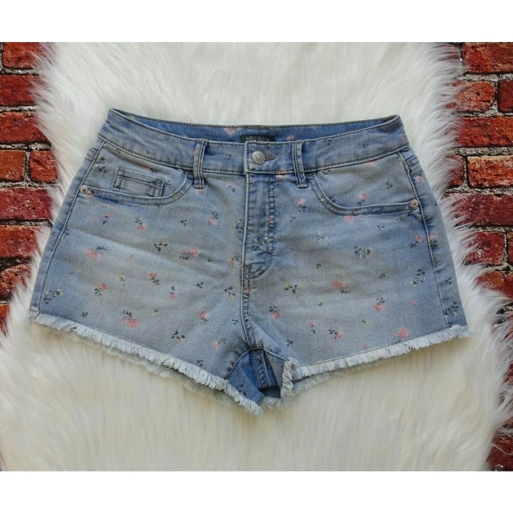 💰3/$25 Wild Fable Women's Denim Jean Shorts Cut-Off Floral Stretch Raw Hem  6